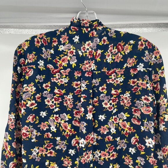 Express Womens Floral Portofino Button Up Top Slim Fit Blue/Multi XS - Picture 6 of 9